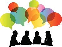 Image of a group of silhouettes and speech bubbles