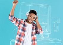 Image of a young boy listening to music Image of a young boy listening to music