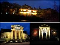 County Hall, The Park and Y Gaer lit up in yellow