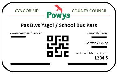 Image of a sample Powys school bus pass
