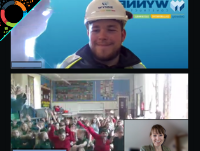 Image of adults and children taking part in a virtual health and safety session