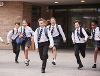 School children running