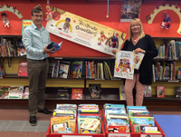 Image of Councillor David Selby and Tracey Cavender, Library assistant at Newtown Library