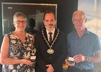 Cllr Gareth Ratcliffe presenting the Silver Kite Awards to Karen and Danny Sherwood