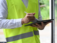 A person completing a checklist on a tablet computer