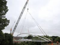 Image of Newtown bridge being lifted into place on 29 June 2024