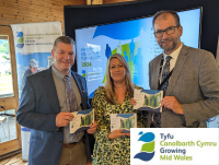 Image of Bryan Davies, Leader of Ceredigion County Council, Emma Thomas, Chair of the Mid Wales Regional Skills Partnership, and Councillor James Gibson-Watt, Royal Welsh Show