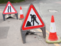 Road works signs and cones