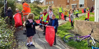 Children picking up litter