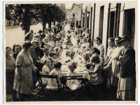 A street party on The Watton in Brecon celebrating VE Day in 1945