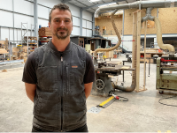 Olly Davey in his company’s new much larger workshop at Glantwymyn