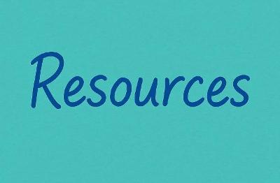 A blue box with the word resources on it
