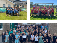 Image of Glantwymyn, Llanbrynmair and Llanrhaeadr schools with their Siarter Iaith awards