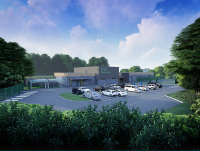 Image of artists' impression of new Sennybridge school looking from Defynnog Road