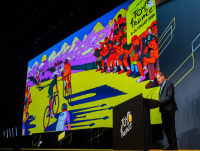Tour de France Race Director Christian Prudhomme with the 2026 Grand Départ creative, during the route reveal event last year