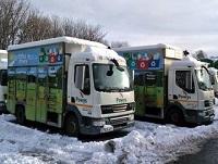 Image of recycling lorries in the snow Image of recycling lorries in the snow