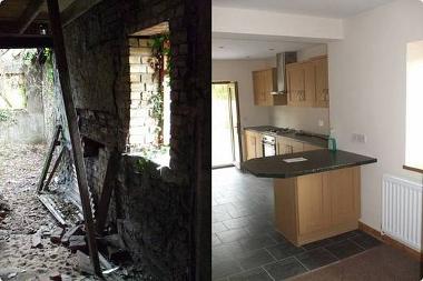 Image of the inside of a house before and after it has been restored