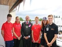 Image of young firefighters meeting the Chairman of Powys County Council
